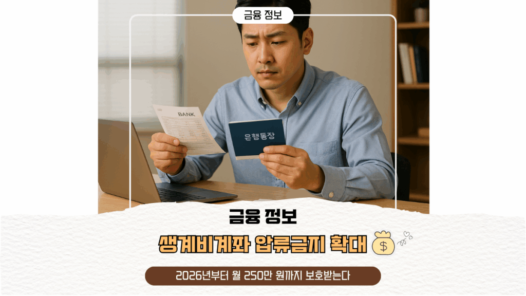 생계비계좌 압류금지 확대, 2026년부터 월 250만 원까지 보호받는다